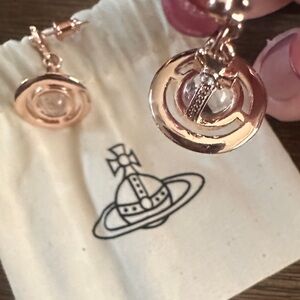 Vivienne Westwood Rose-Tone Orb Dangle Earrings with Crystal Center